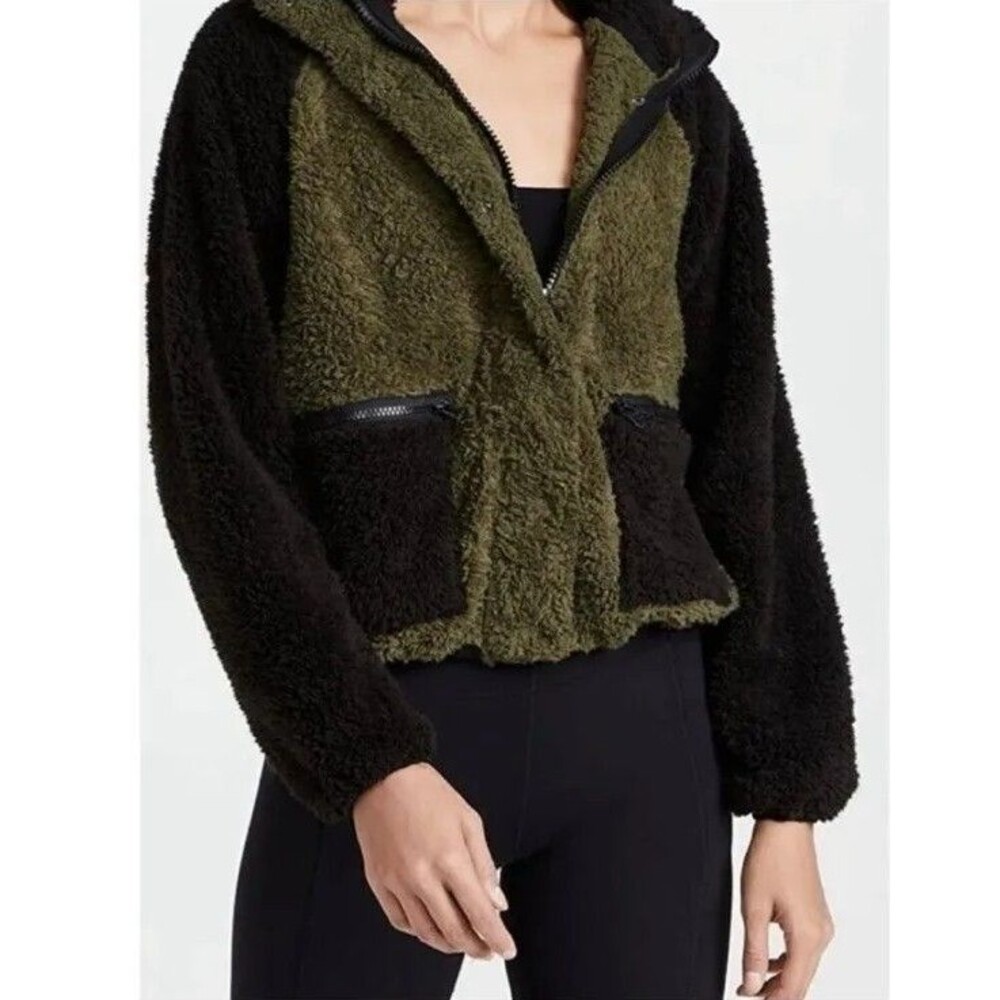 Plush x Revolve Olive Green Teddy Sherpa Zip-Up Jacket with Hood Size XS $170